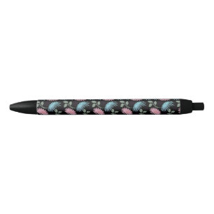 Pastel Floral Pattern on Black Background   Cute D Ink Pen
