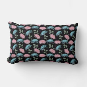 Pastel Floral Pattern on Black Background   Cute D Lumbar Cushion