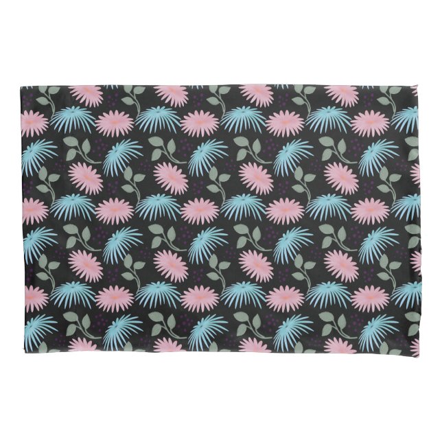 Pastel Floral Pattern on Black Background | Cute D Pillowcase (Front)