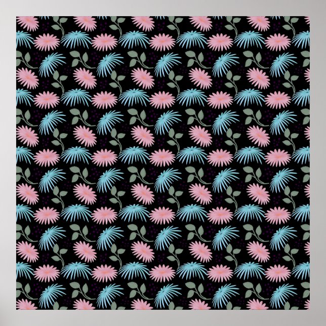 Pastel Floral Pattern on Black Background | Cute D Poster (Front)