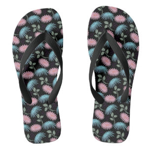 Pastel Floral Pattern on Black Background   Cute D Thongs