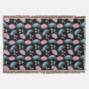 Pastel Floral Pattern on Black Background   Cute D Throw Blanket