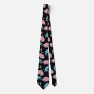 Pastel Floral Pattern on Black Background Cute D Tie