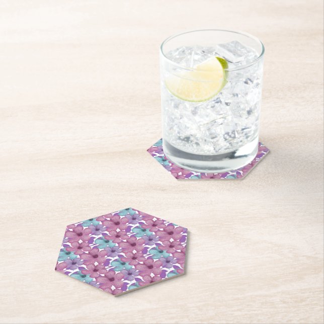 Pastel Floral Pattern Paper Coaster (Insitu)