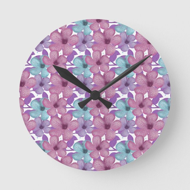 Pastel Floral Pattern Round Clock (Front)