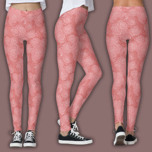 Pastel Floral Pattern   Soft Rose Line Art  Leggings