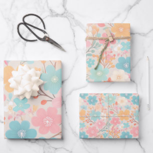 Pastel floral pattern wrapping paper sheet