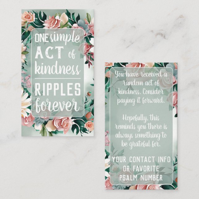 Pastel Floral Pay it Forward Random Act Kindness Business Card (Front/Back)