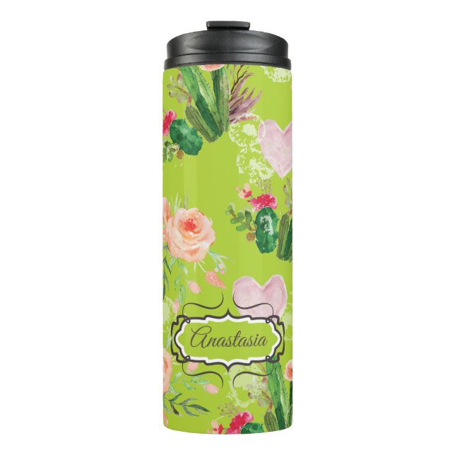Pastel Floral Personalised Cactus Thermal Tumbler (Front)