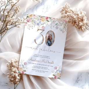 Pastel Floral Photo 30th Birthday Invitation