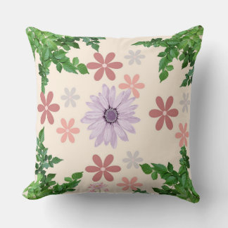 Pastel Floral Pillow with Lavender Daisy & Green L