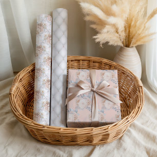 Pastel Floral Pink Elegant Bridal Wedding Wrapping Paper Sheet
