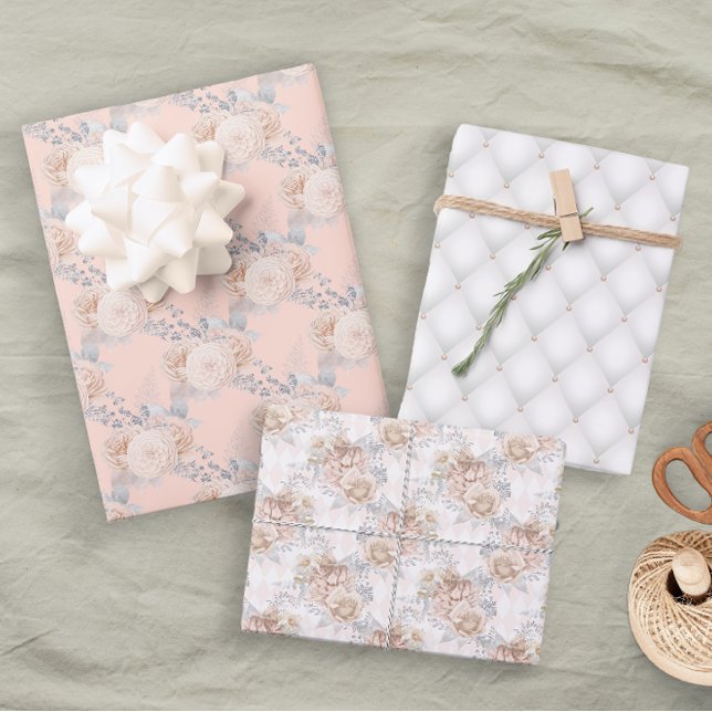 Pastel Floral Pink Elegant Bridal Wedding Wrapping Paper Sheet (Creator Uploaded)
