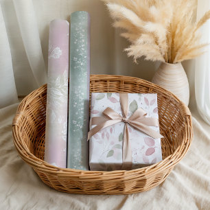 Pastel Floral Pink Green Lavender Floral Wrapping Paper Sheet