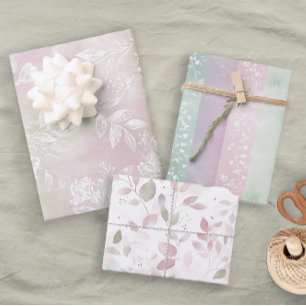 Pastel Floral Pink Green Lavender Floral Wrapping Paper Sheet