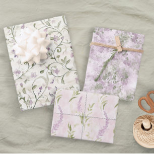 Pastel Floral Pink Lavender Elegant Bridal Wedding Wrapping Paper Sheet