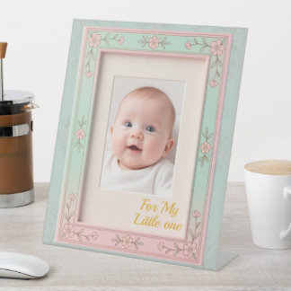 Pastel Floral Pink Mint Picture Frame Pedestal Sign