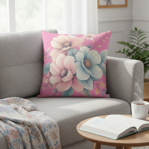 Pastel Floral - Pink Watercolor Flowers Cushion