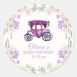 Pastel Floral Princess Carriage Girl Baby Shower  Classic Round Sticker