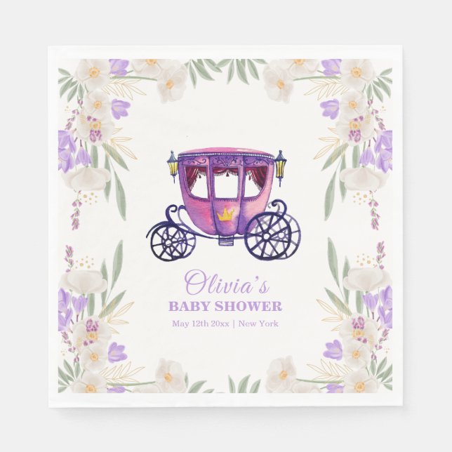 Pastel Floral Princess Carriage Girl Baby Shower  Napkin (Front)