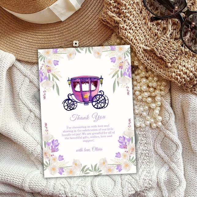 Pastel Floral Princess Carriage Girl Baby Shower  Thank You Card (Pastel Floral Princess Carriage Girl Baby Shower Thank You Card)