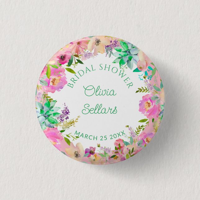 Pastel Floral Profusion Bridal Shower 3 Cm Round Badge (Front)