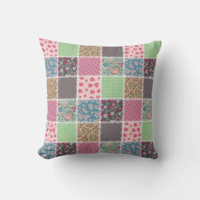 Pastel Floral Quilt Squares Cushion (Front)