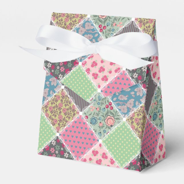 Pastel Floral Quilt Squares Favour Box (Front Side)