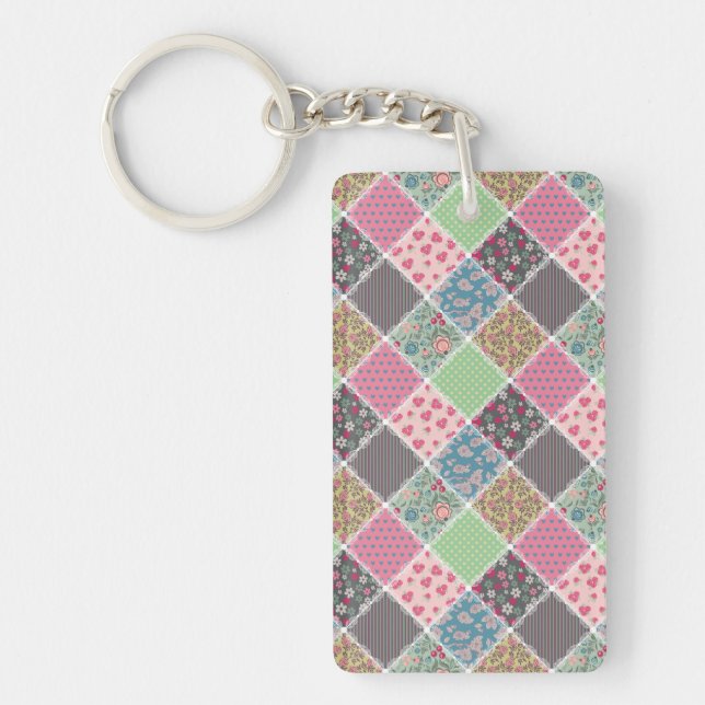 Pastel Floral Quilt Squares Key Ring (Front)