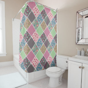 Pastel Floral Quilt Squares Shower Curtain