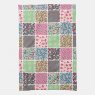 Pastel Floral Quilt Squares Tea Towel
