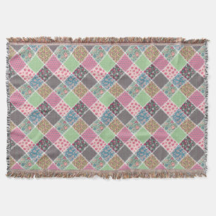 Pastel Floral Quilt Squares Throw Blanket