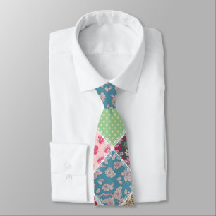 Pastel Floral Quilt Squares Tie