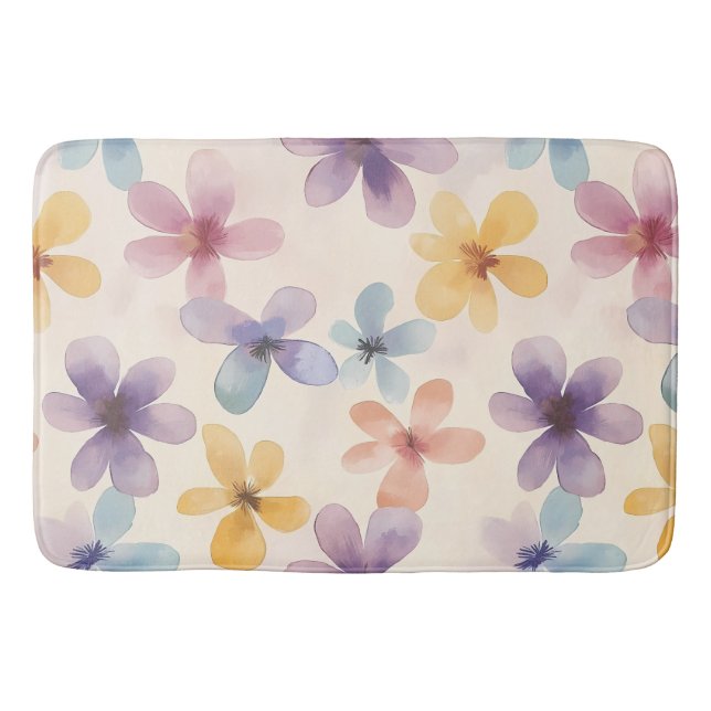 Pastel Floral Retro Hippie Flowers Bath Mat (Front)