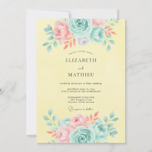 Pastel Floral Romance Wedding Invitation