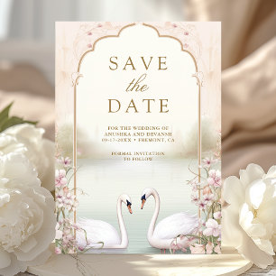 Pastel Floral Romantic Swans Indian Wedding Save The Date