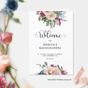 Pastel Floral Rose Gold Quinceañera Folded Program
