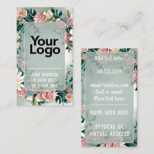 Pastel Floral Sage Green Terracotta Blush Roses Business Card