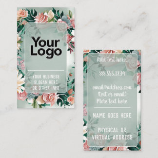 Pastel Floral Sage Green Terracotta Blush Roses Business Card