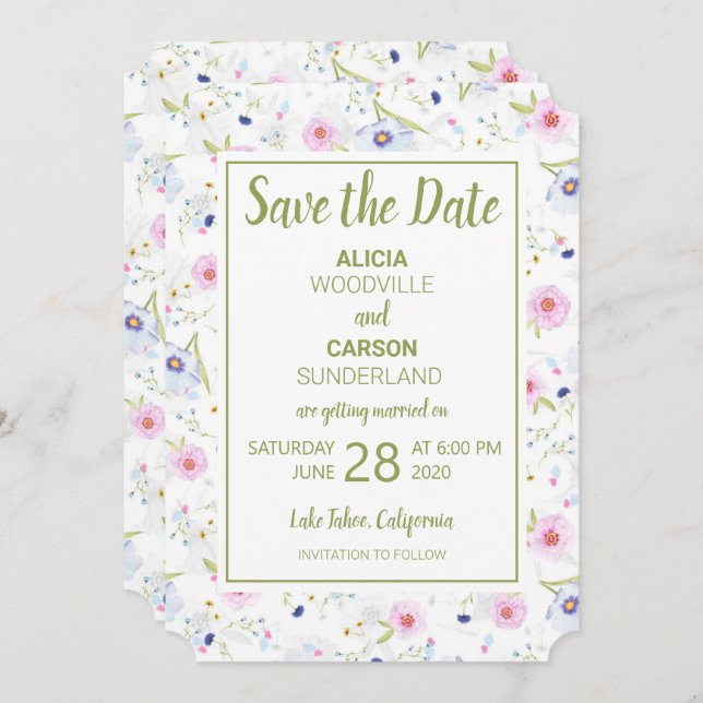 Pastel Floral Save the Date Invitation (Front/Back)