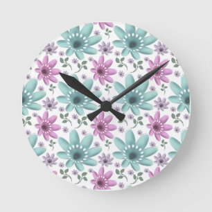 Pastel Floral Seamless Pattern  Round Clock