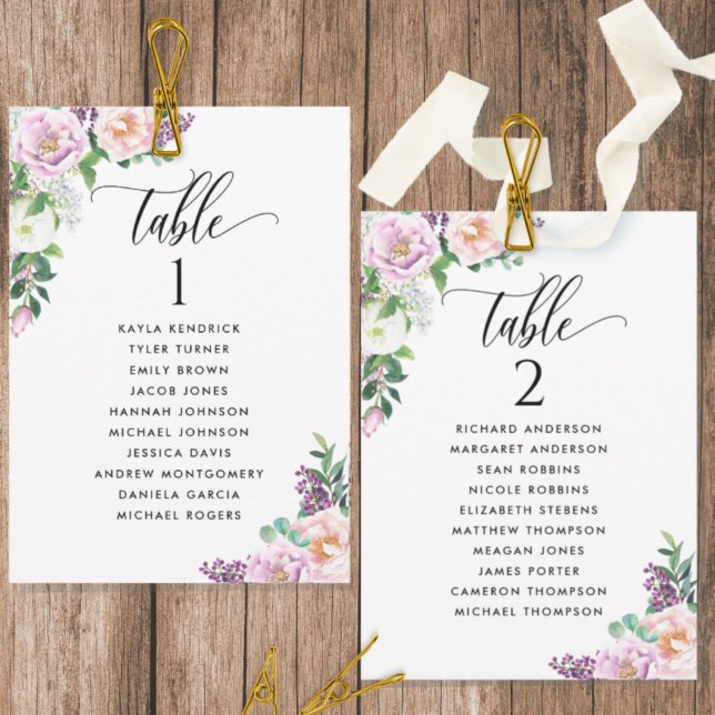 Pastel Floral, Seating Plan Cards with Guest Names (Creator Uploaded)