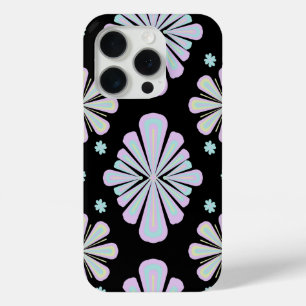 Pastel floral shapes on a black background iPhone 15 pro case