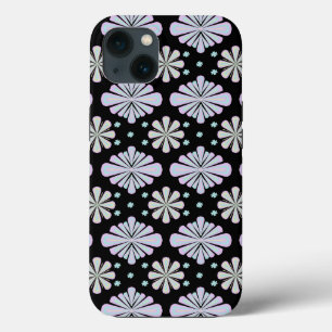 Pastel floral shapes on a black background iPhone 13 case