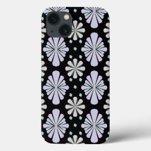 Pastel floral shapes on a black background iPhone 13 case
