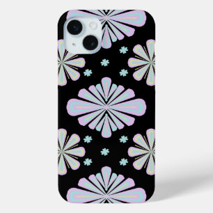 Pastel floral shapes on a black background iPhone 15 mini case