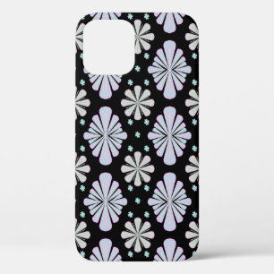 Pastel floral shapes on a black background iPhone 12 case