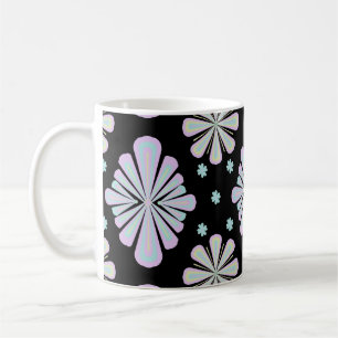 Pastel floral shapes on a black background coffee mug