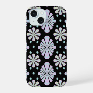 Pastel floral shapes on a black background iPhone 15 case