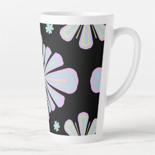 Pastel floral shapes on a black background latte mug